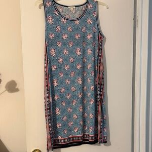 Max Studio Blue and Pink Floral Midi Tank Dress